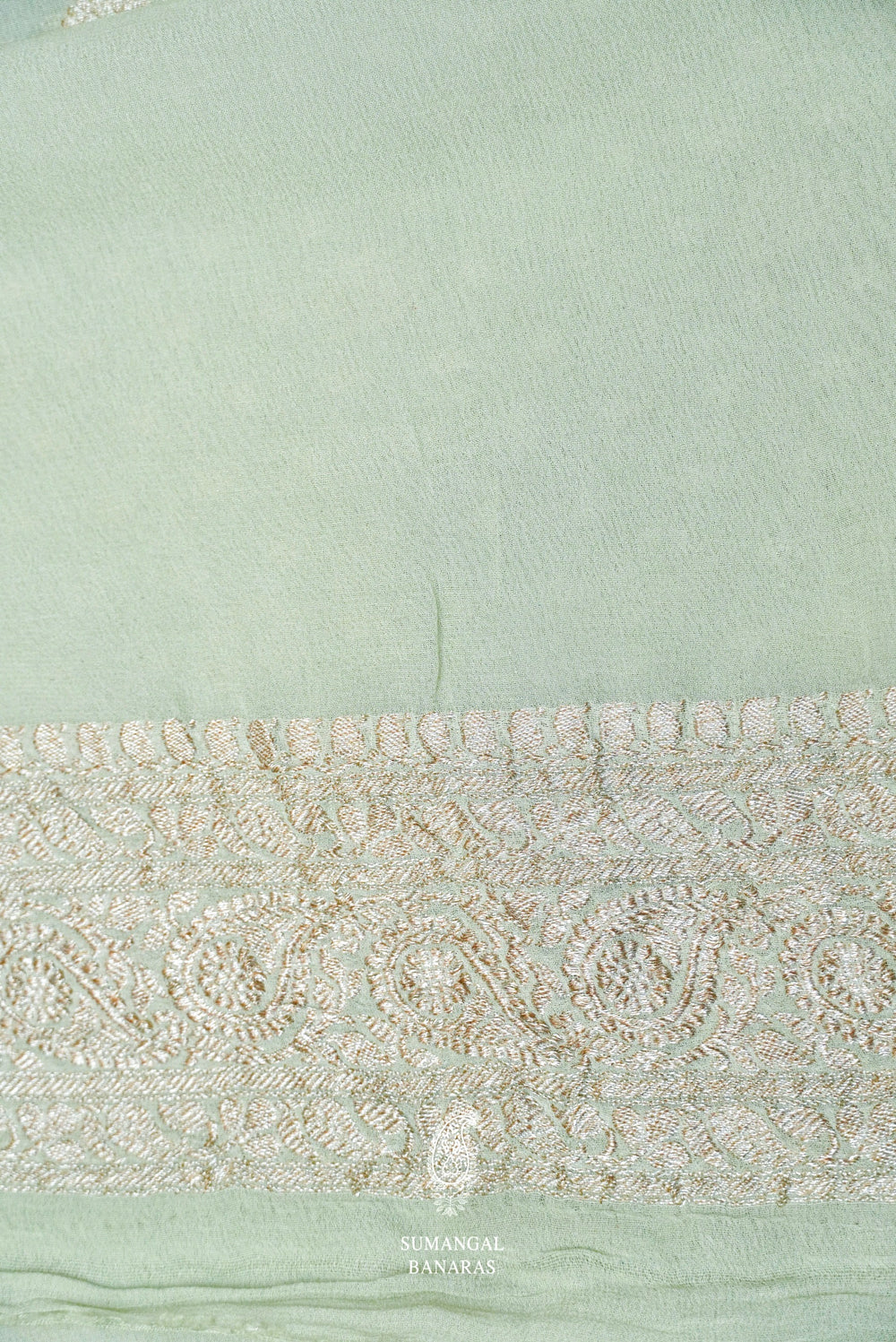 Handwoven Pale Turquoise Green Khaddi Georgette Silk Saree
