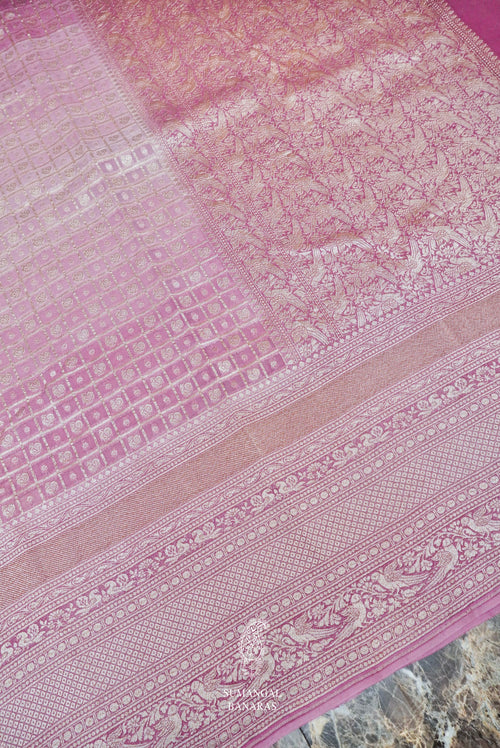 Handwoven Purple Khaddi Georgette Silk Saree