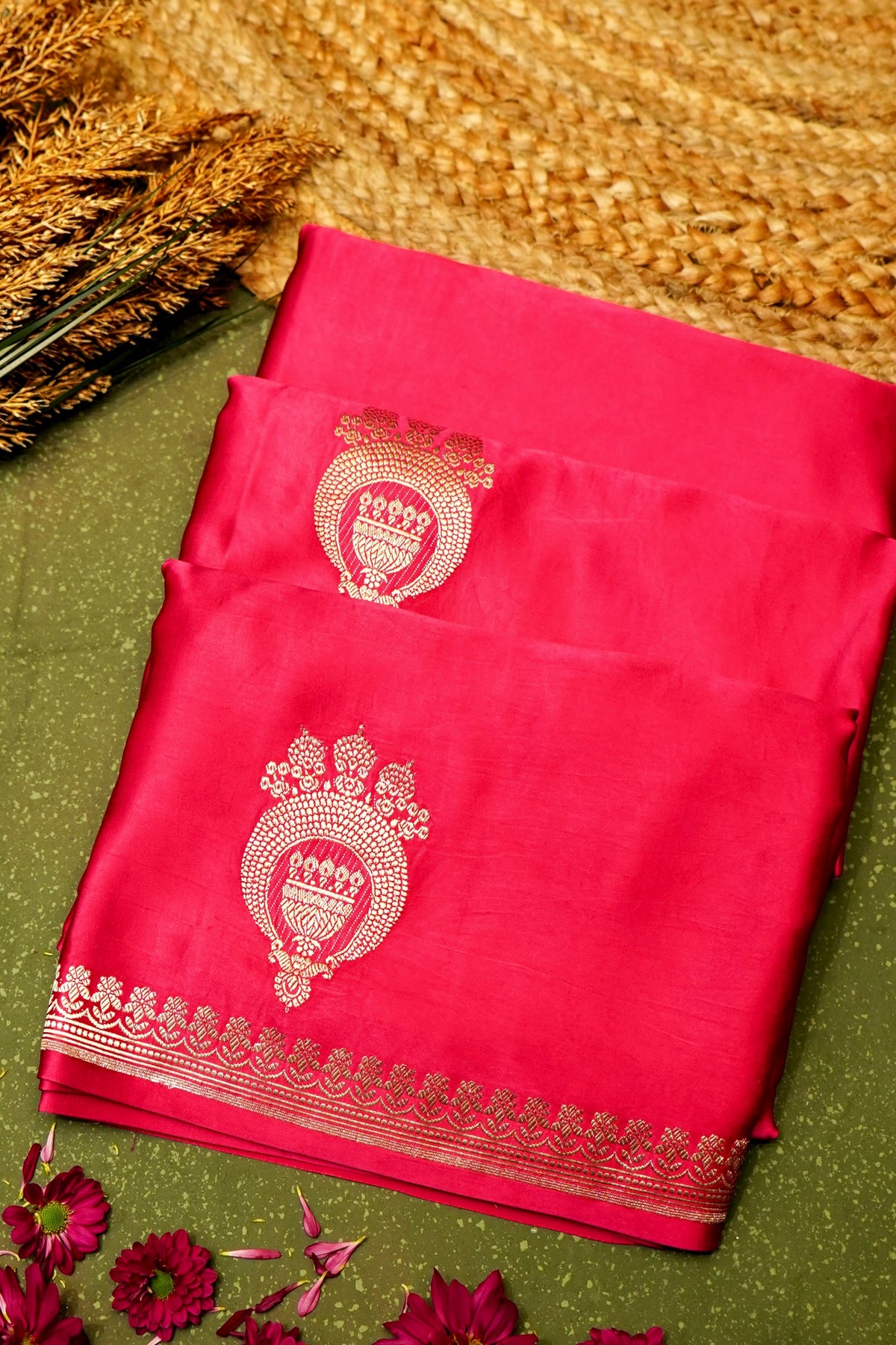 Handwoven Pink Banarasi Mashru Silk Saree