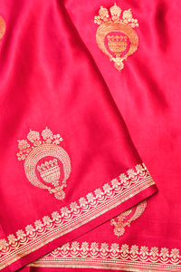 Handwoven Pink Banarasi Mashru Silk Saree