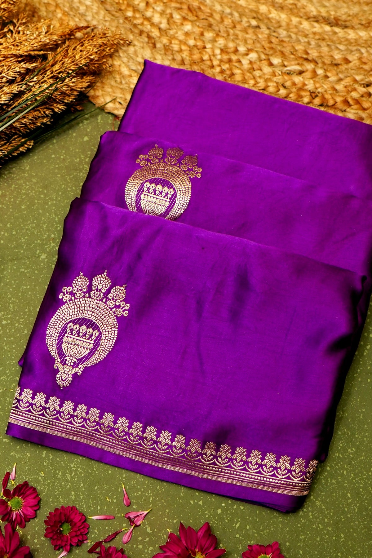 Handwoven Purple Banarasi Mashru Silk Saree