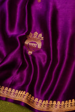 Handwoven Purple Banarasi Mashru Silk Saree