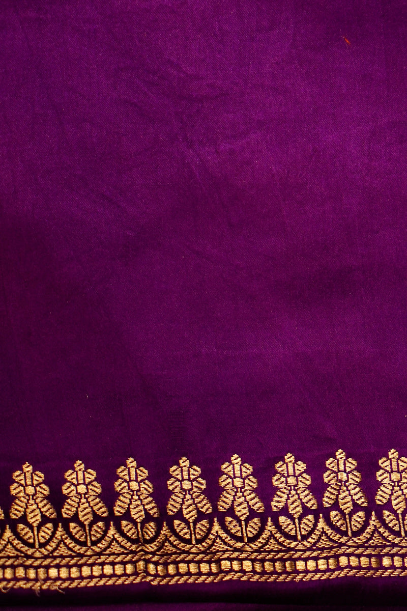 Handwoven Purple Banarasi Mashru Silk Saree