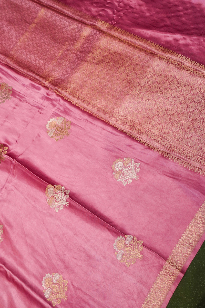 Handwoven Lavender Banarasi Mashru Silk Saree