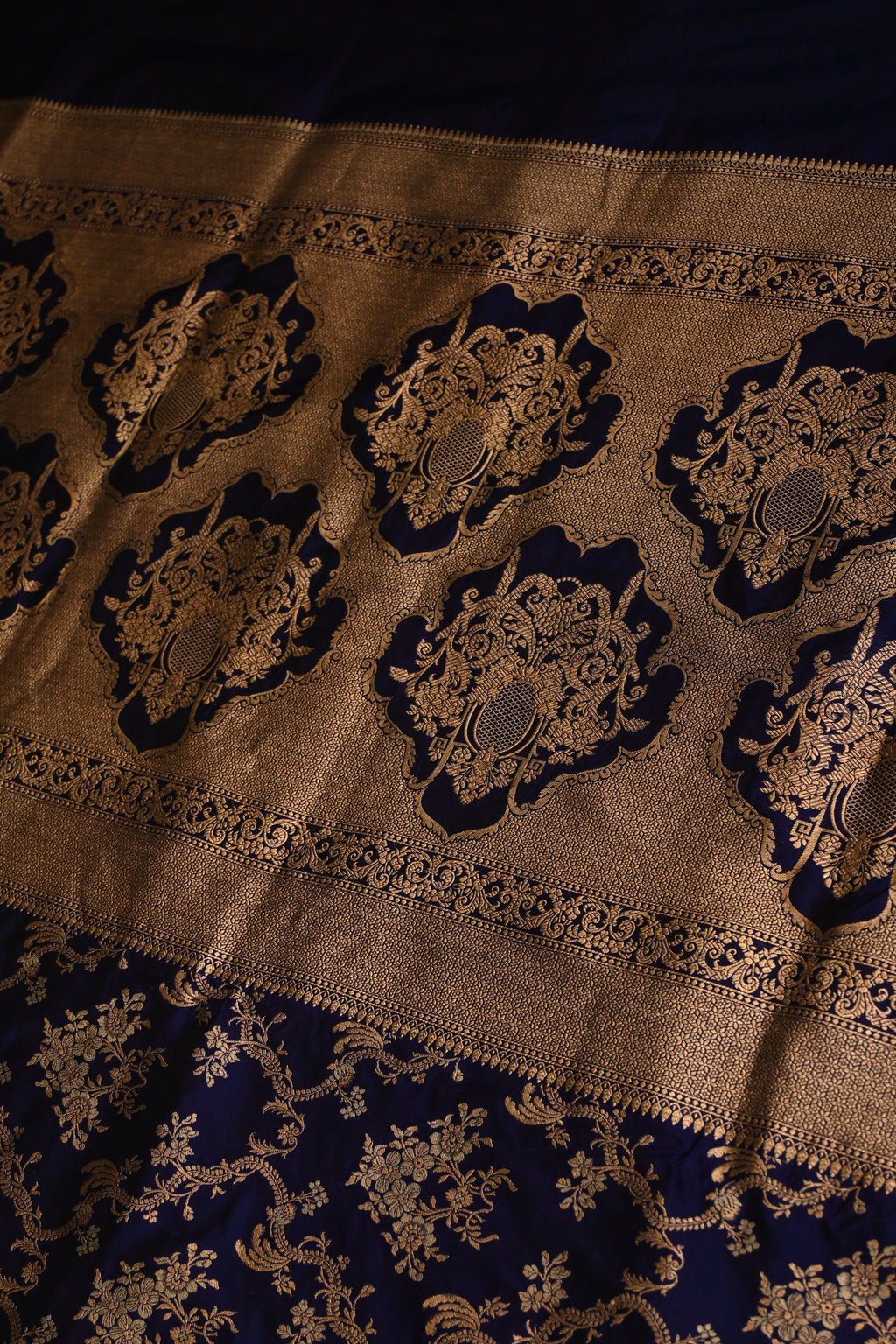 Handwoven Dark Blue Banarasi Katan Silk Saree