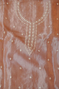 Designer Peach Tissue Silk Suit