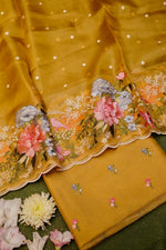 Designer Mustard Organza Suit