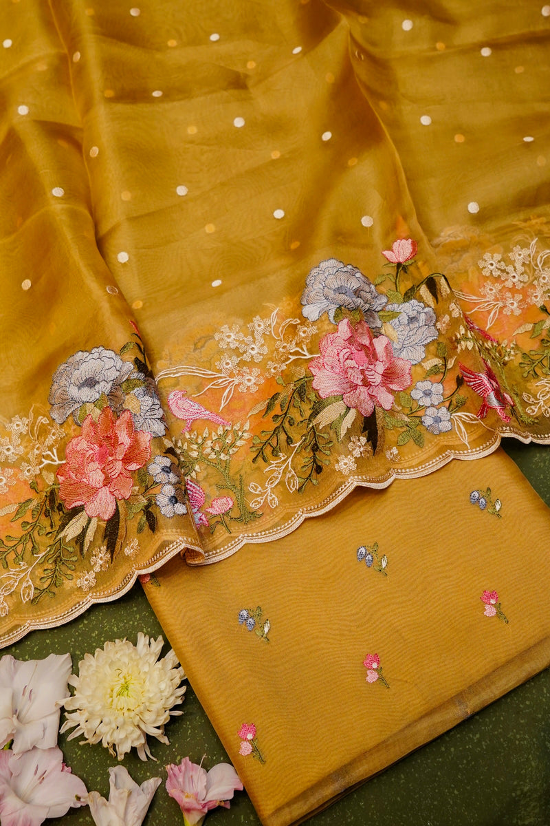 Designer Mustard Organza Suit