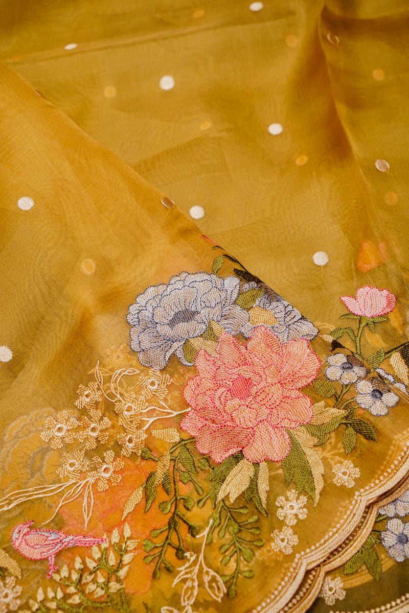 Designer Mustard Organza Suit