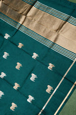 Handwoven Teal Blue Motif Banarasi Katan Soft Silk Saree