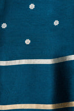 Handwoven Teal Blue Motif Banarasi Katan Soft Silk Saree