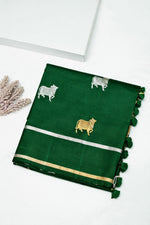 Handwoven Forest Green Motif Banarasi Katan Soft Silk Saree