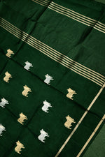 Handwoven Forest Green Motif Banarasi Katan Soft Silk Saree