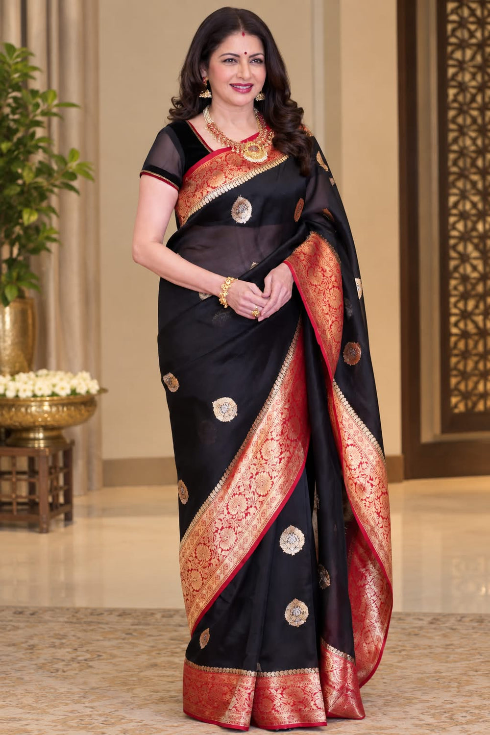 Midnight Black Motif Kora Silk Handwoven Banarasi Saree