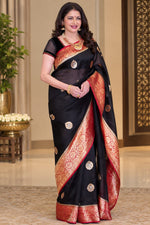 Midnight Black Motif Kora Silk Handwoven Banarasi Saree