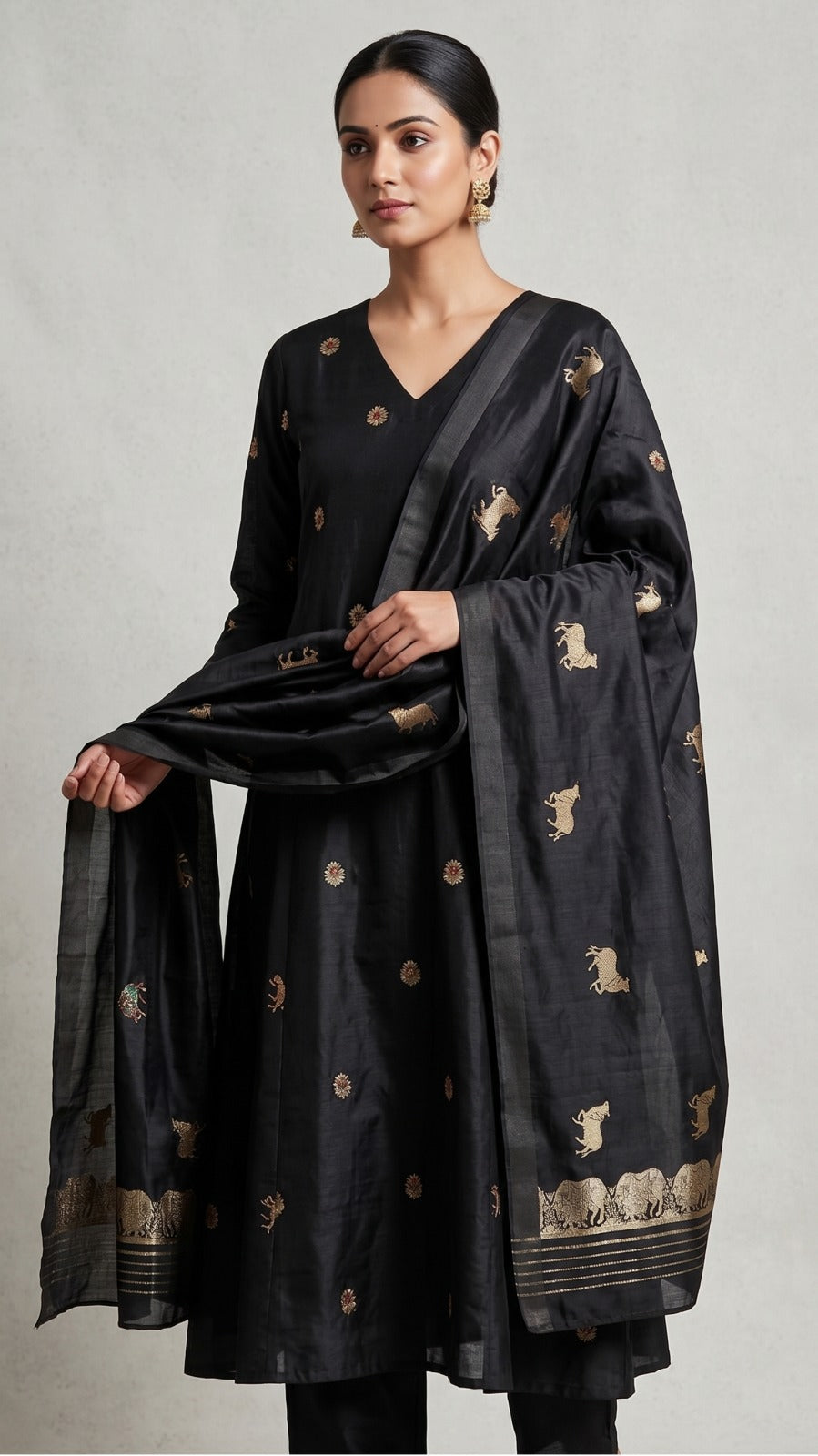 Handwoven Black Banarasi Katan Silk Suit