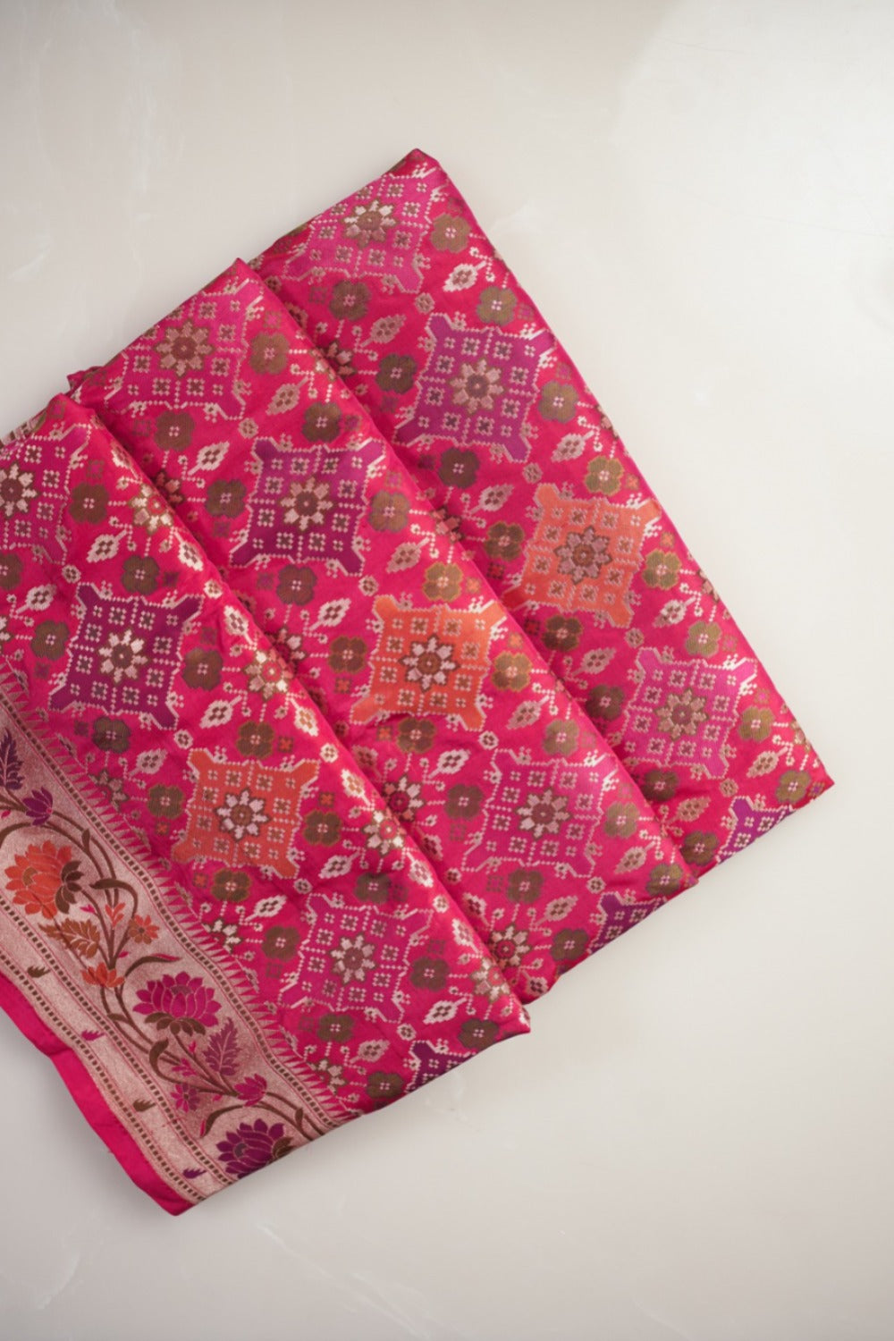 Rani Pink Patola Katan Silk Handwoven Bridal Banarasi Saree