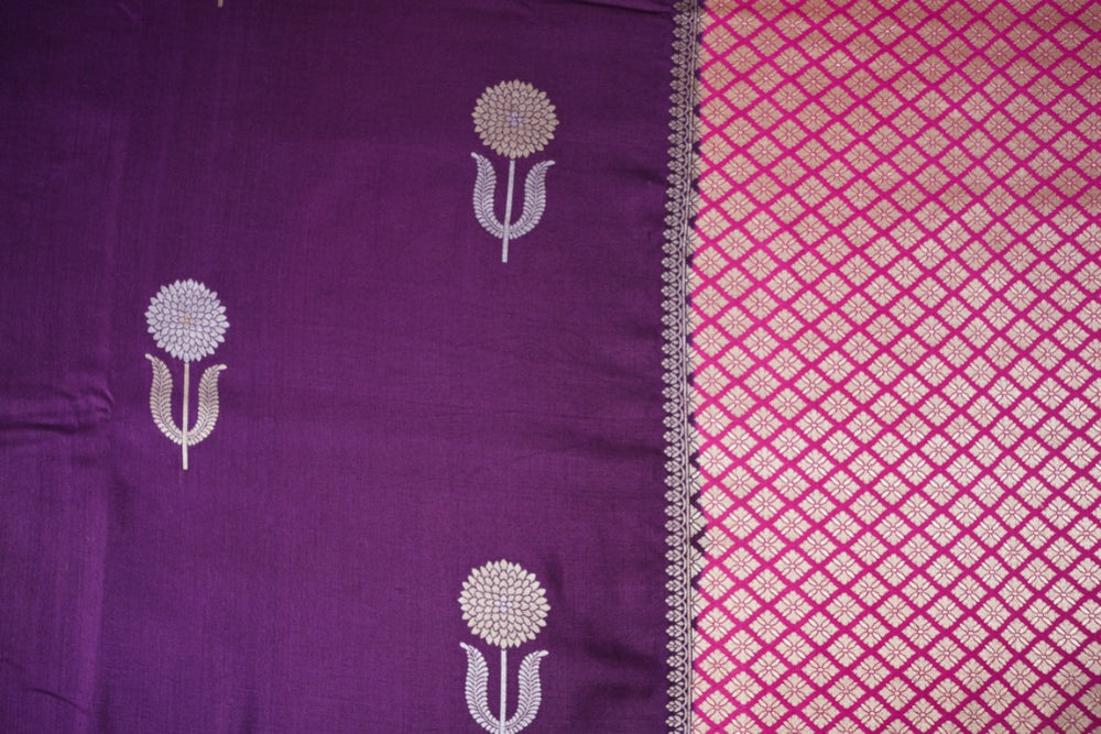 Mulberry Purple Sona Roopa Moonga Silk Handwoven Banarasi Saree