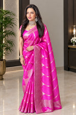 Fuchsia Pink Stripe Breezy Organza Handwoven Banarasi Saree