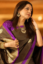 Jade Black Stripe Motif Mashru Silk Handwoven Banarasi Saree