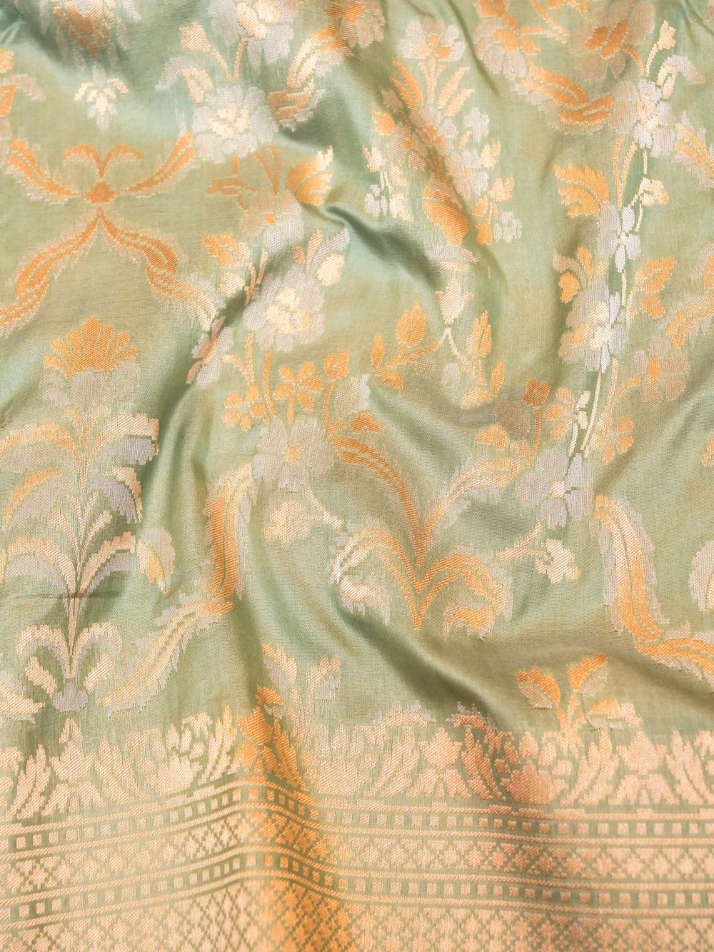 Handwoven Pale Green Banarasi Katan Silk Saree