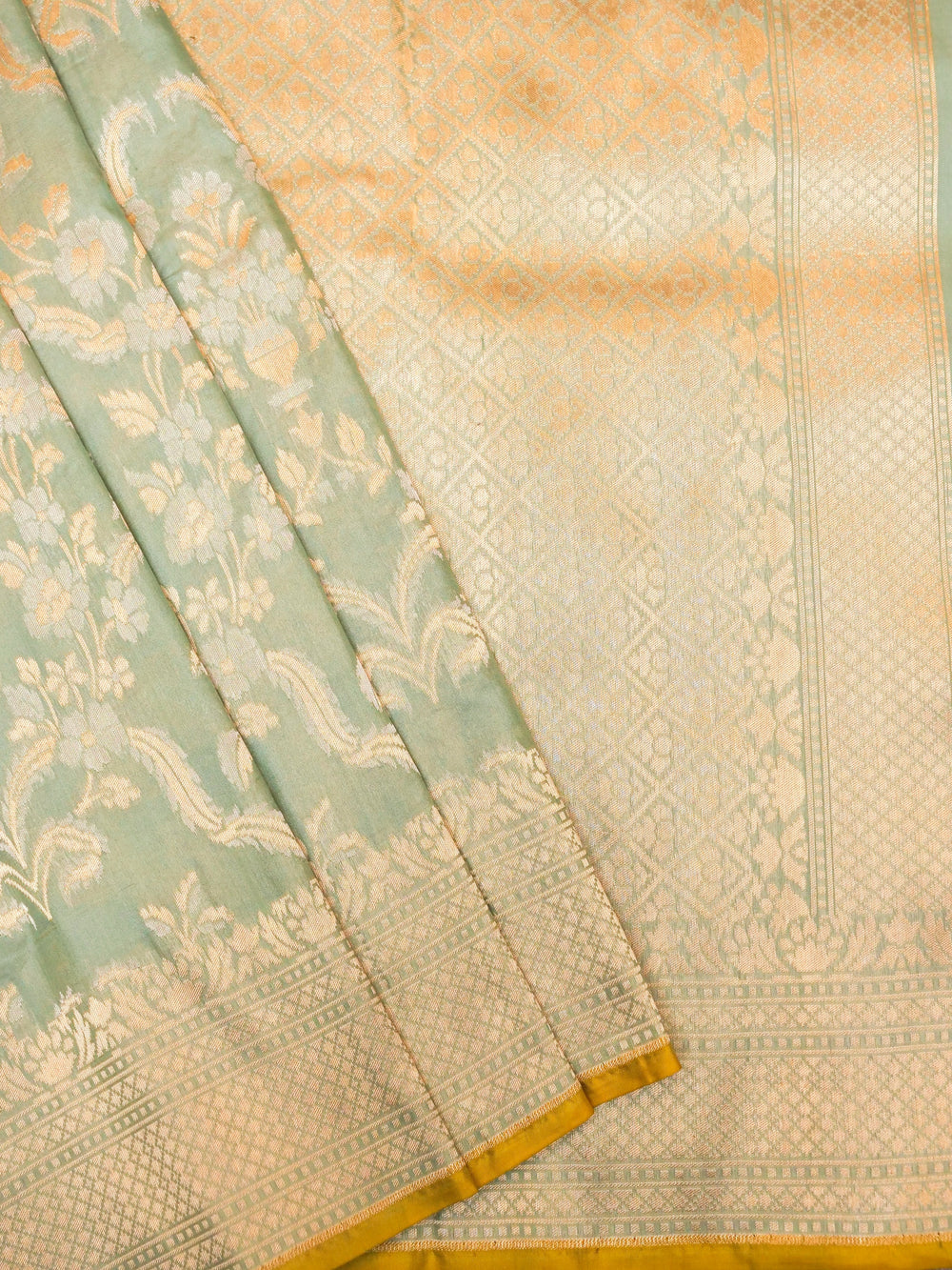 Handwoven Pale Green Banarasi Katan Silk Saree