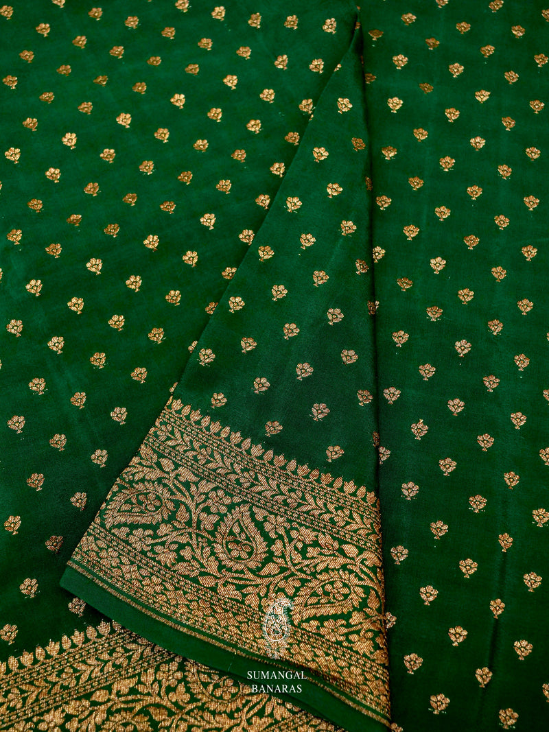 Handwoven Dusky Green Banaras Crepe Silk Saree