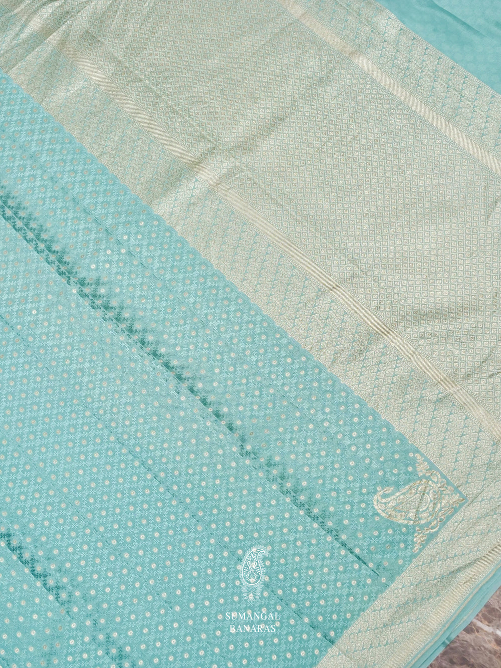 Handwoven Powder Blue Banaras Crepe Silk Saree