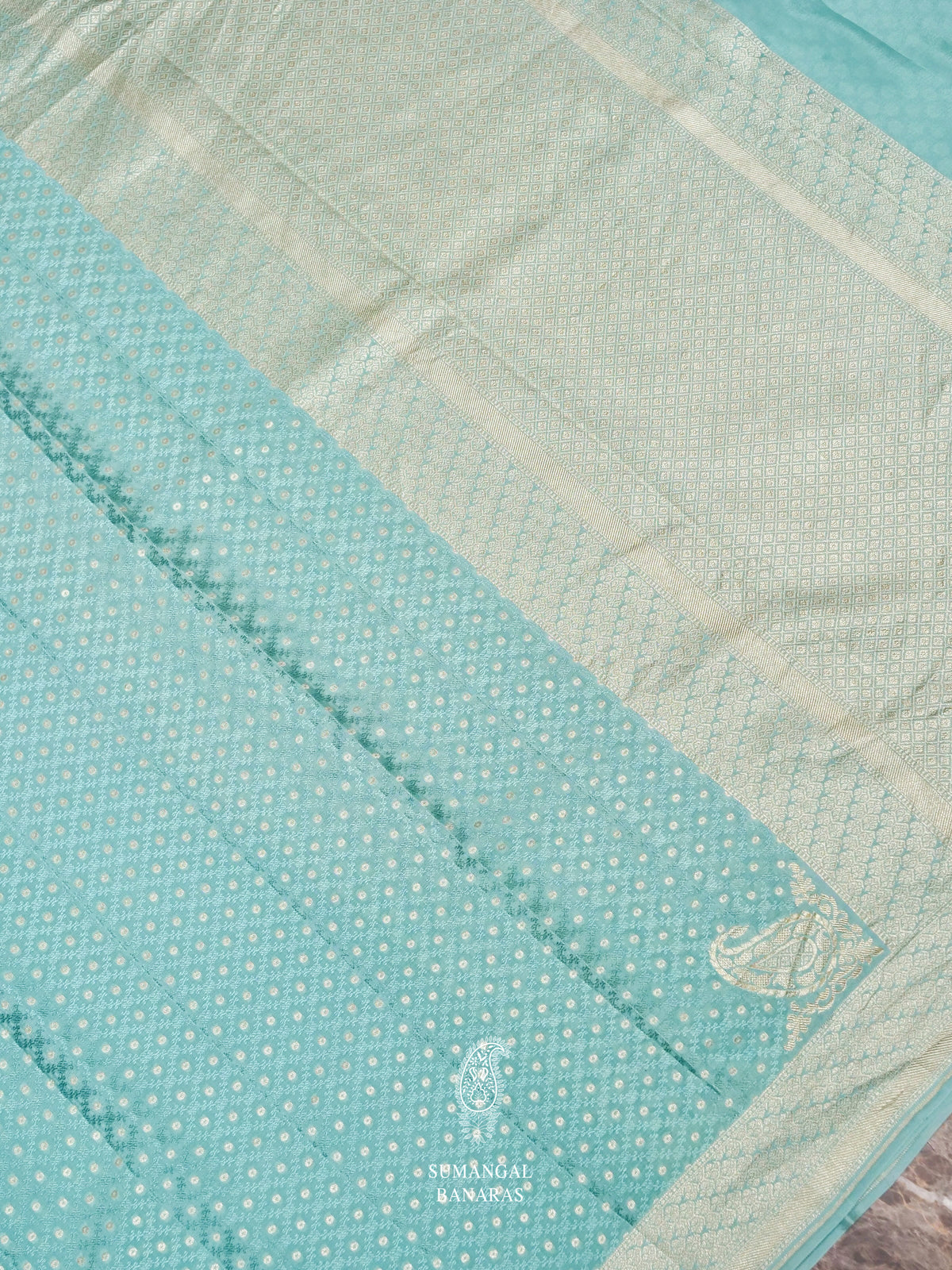 Handwoven Powder Blue Banaras Crepe Silk Saree
