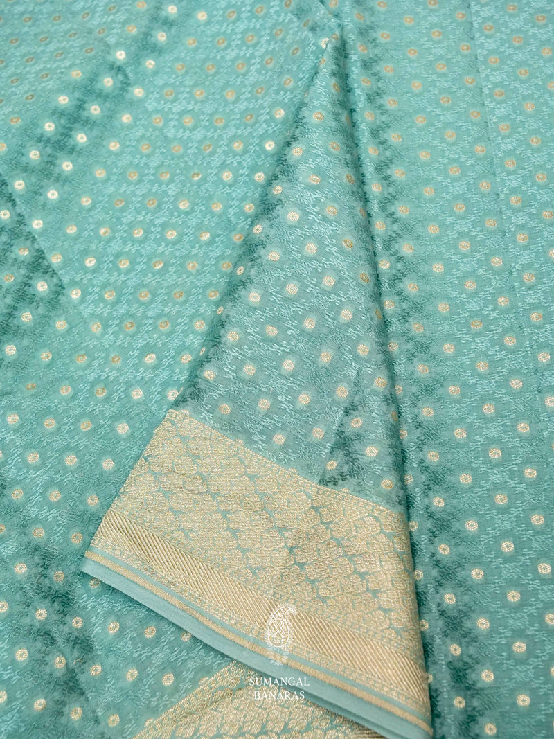 Handwoven Powder Blue Banaras Crepe Silk Saree