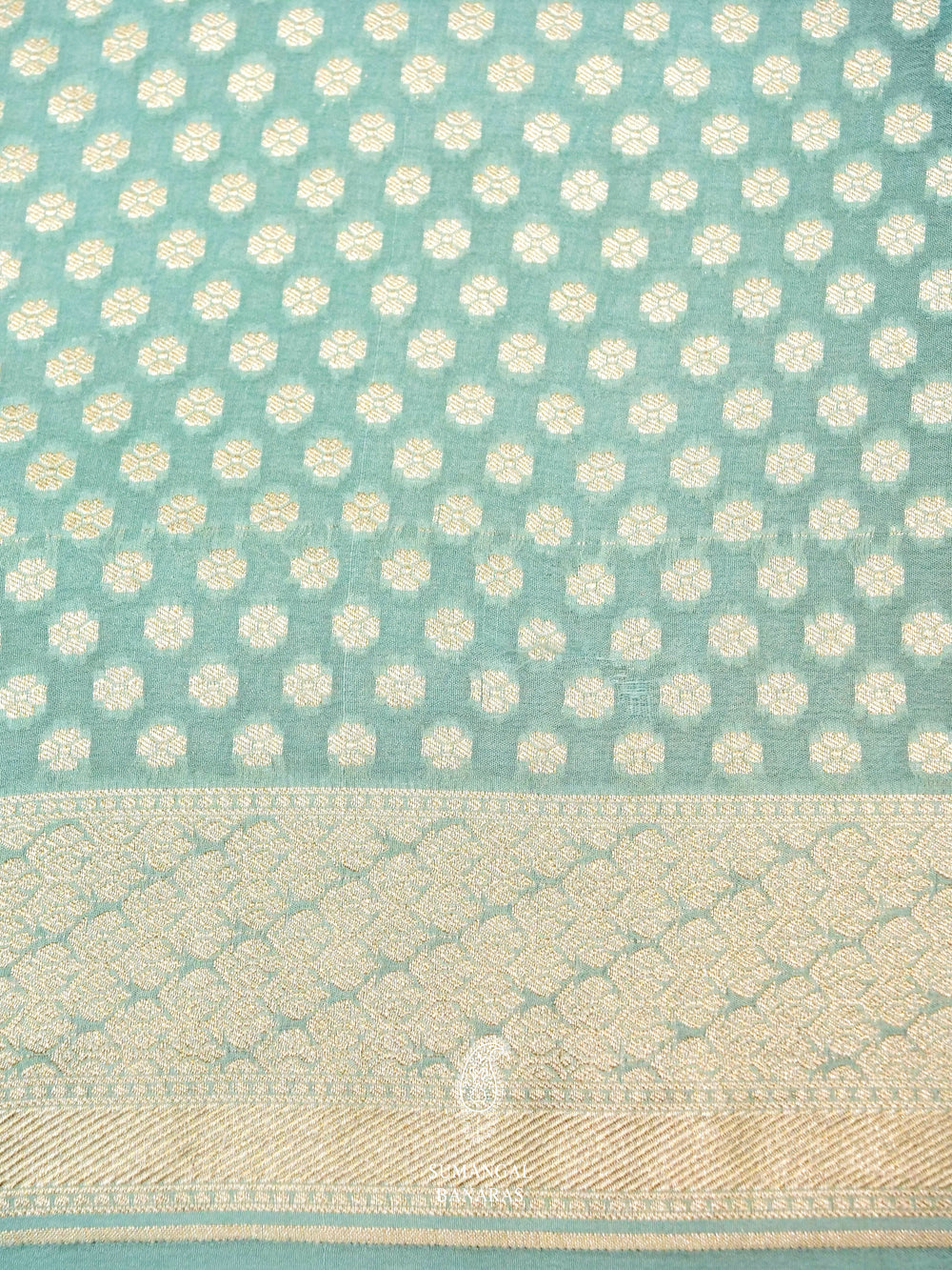 Handwoven Powder Blue Banaras Crepe Silk Saree