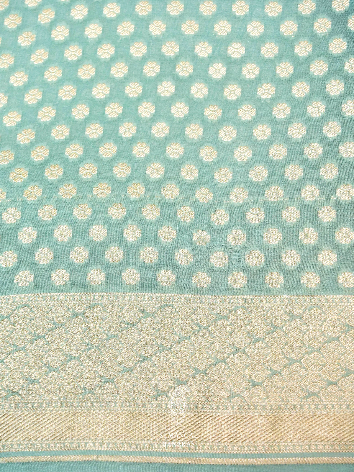 Handwoven Powder Blue Banaras Crepe Silk Saree