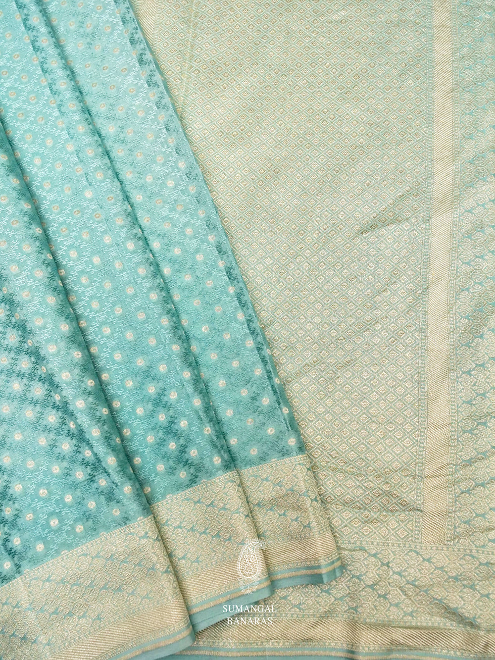 Handwoven Powder Blue Banaras Crepe Silk Saree