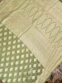 Handwoven Forest Green Banaras Crepe Silk Saree