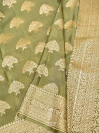 Handwoven Forest Green Banaras Crepe Silk Saree