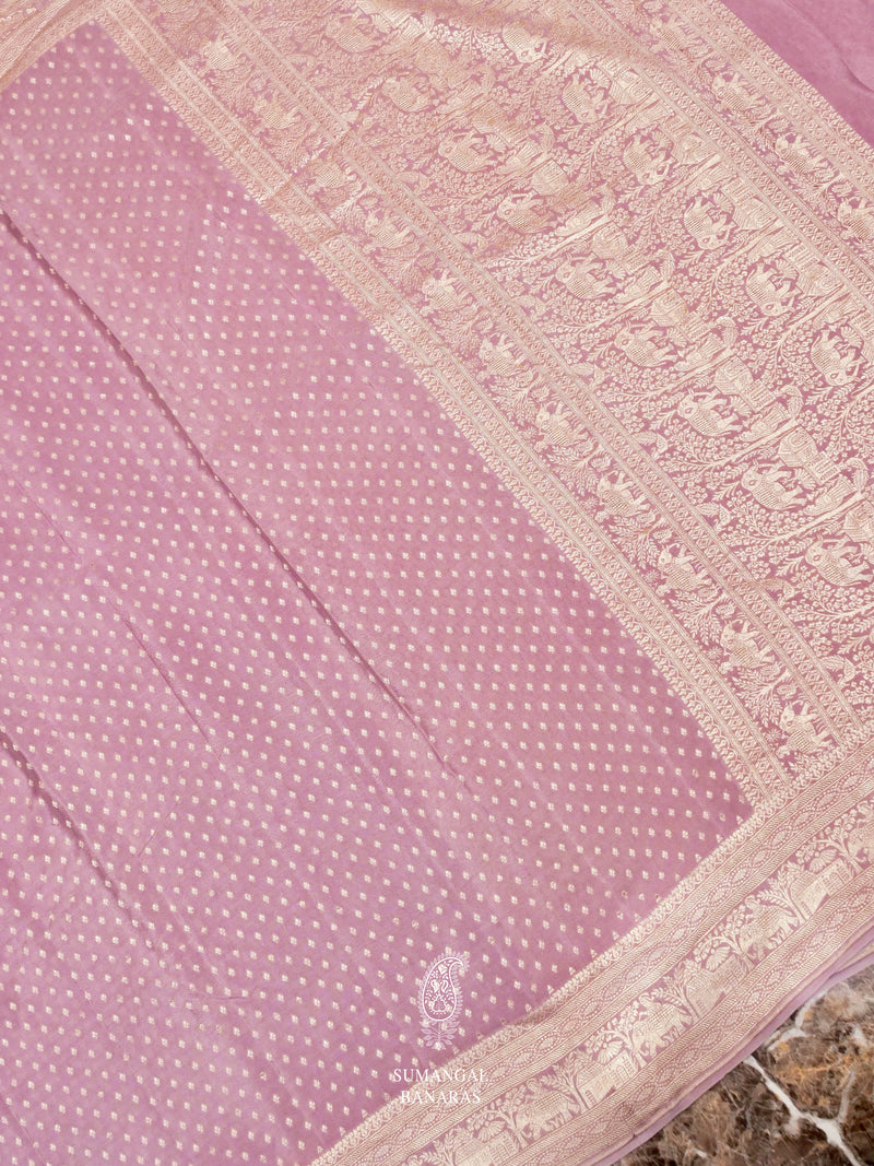 Handwoven Mauve Blush Banaras Crepe Silk Saree