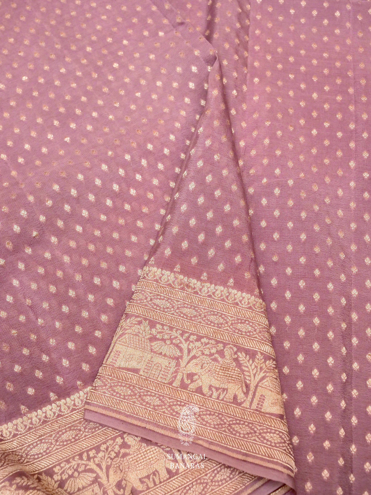 Handwoven Mauve Blush Banaras Crepe Silk Saree