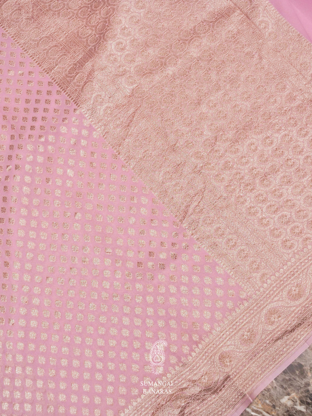 Handwoven Baby Pink Banaras Crepe Silk Saree