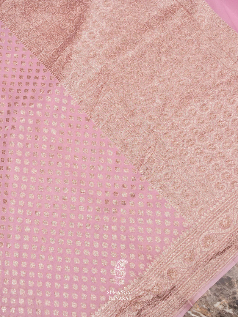Handwoven Baby Pink Banaras Crepe Silk Saree