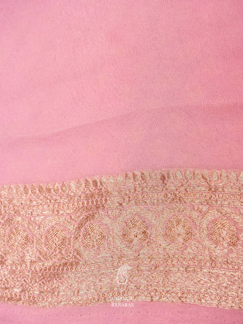Handwoven Baby Pink Banaras Crepe Silk Saree