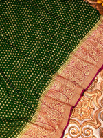 Handwoven Green & Red Banaras Crepe Silk Saree