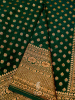 Handwoven Deep Green Banaras Crepe Silk Saree