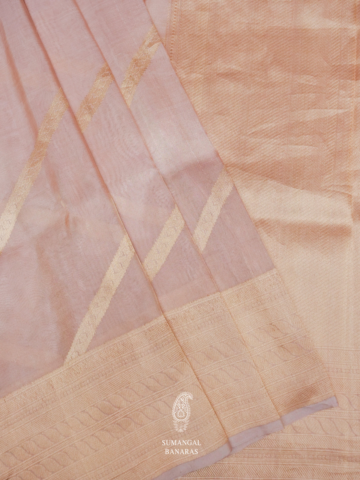Handwoven Gold Pink  Tissue Silk Saree