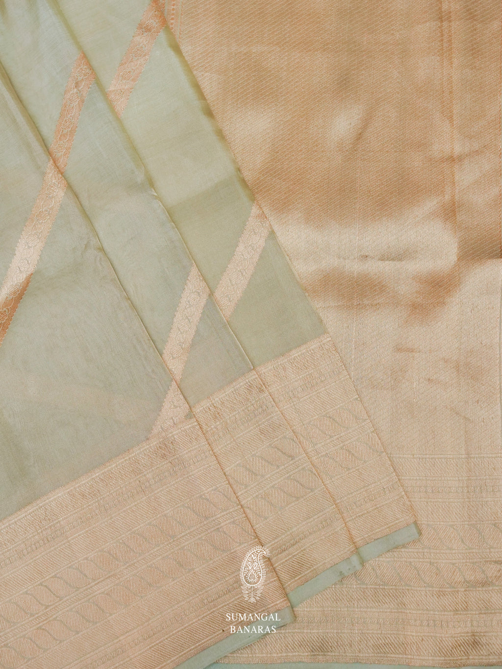 Handwoven Tea Green Tissue Silk Saree