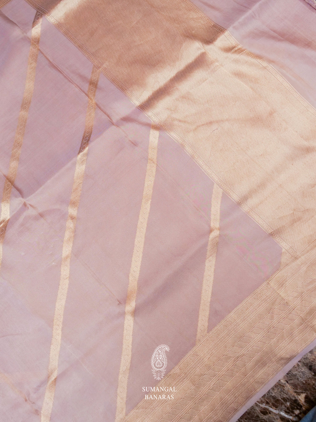 Handwoven Pastel Mauve Tissue Silk Saree