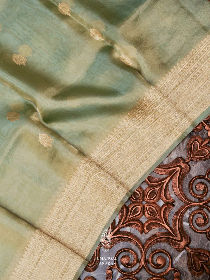 Handwoven Soft Green  Tissue Silk Saree