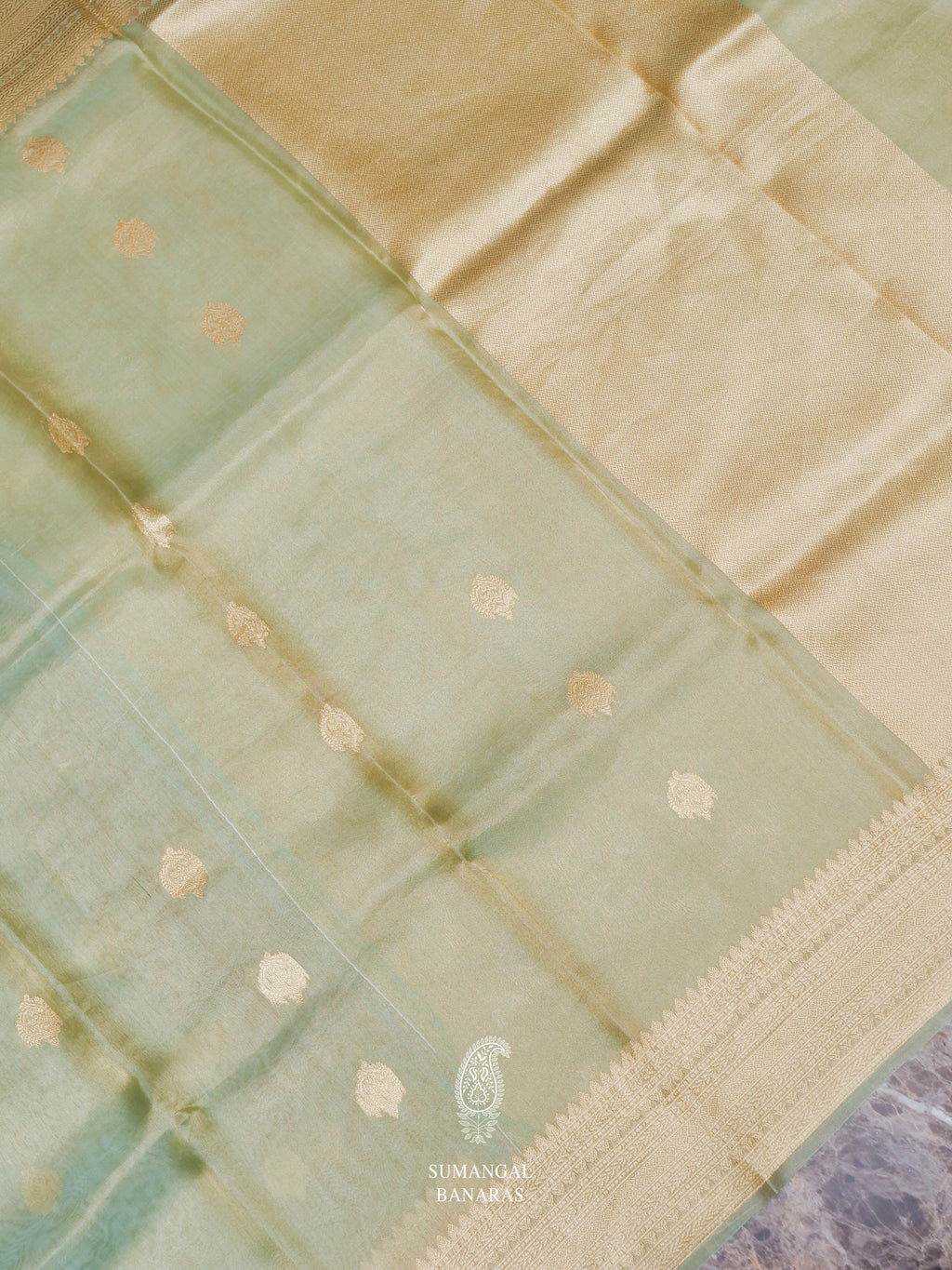 Handwoven Soft Green  Tissue Silk Saree