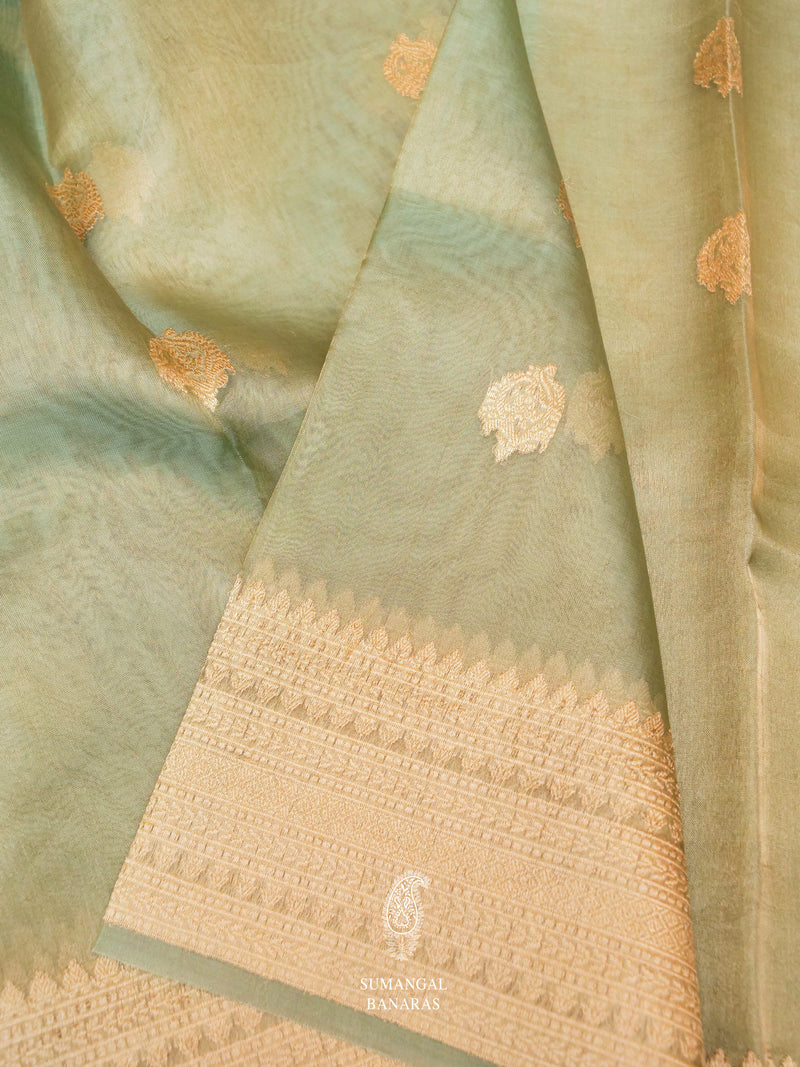 Handwoven Soft Green  Tissue Silk Saree