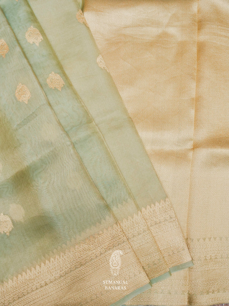 Handwoven Soft Green  Tissue Silk Saree