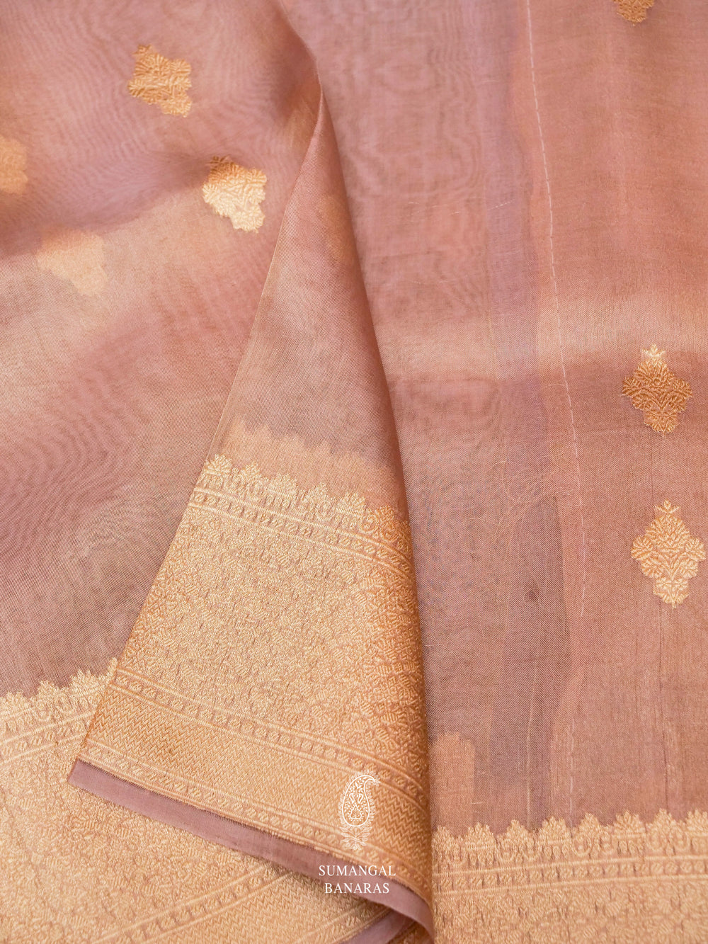 Handwoven Saga Pink  Tissue Silk Saree
